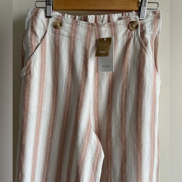 NWT Yerse linen striped wide leg pants high waisted size M trousers - Picture 5 of 16